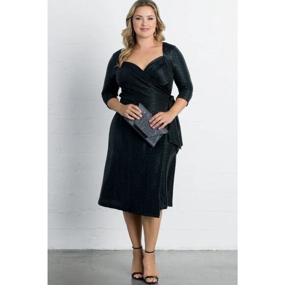 Kiyonna Wrap Dress Party Socialite Style Sweetheart Neck Black Shimmer 2X LBD - Picture 9 of 11